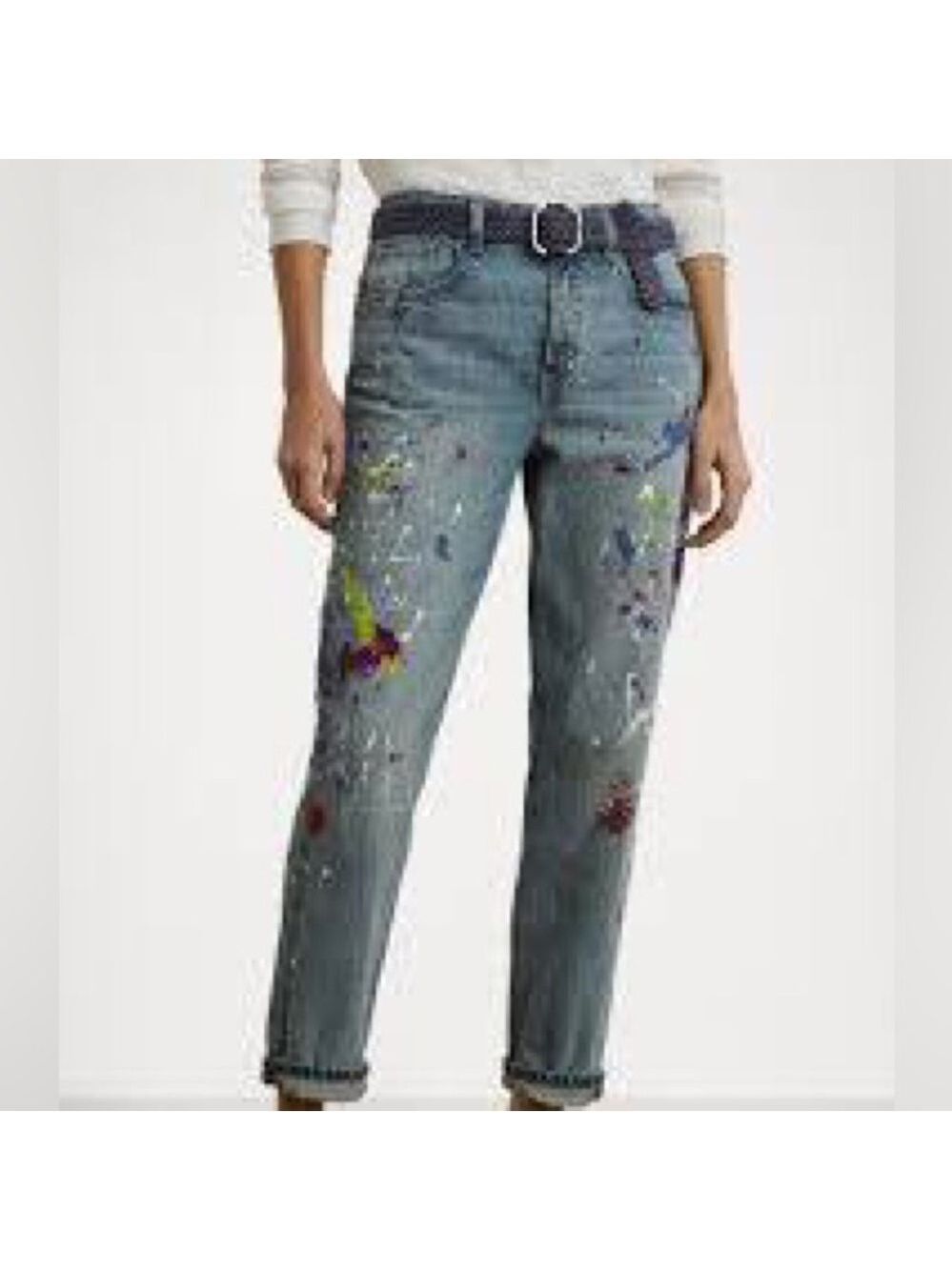 Lauren Ralph Lauren Boyfriend Taper Women Paint-Splatter Blue Jeans Sz 6